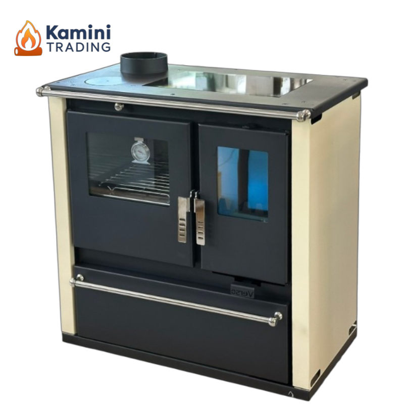 Verso CS Plus Inox Ceramic слонова кост ляв комин-лого Verso CS Plus Inox Ceramic Готварска печка на дърва 7.7 kW L - Image 1