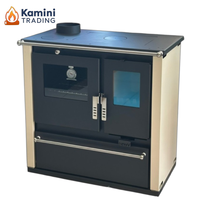 Verso CS Plus слонова кост ляв комин-лого Verso CS Plus Готварска печка 7.7 kW Слонова кост Ляв комин - Image 1