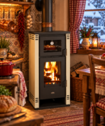 Камина на дърва с фурна Prity K2 GT F 8.1 kW Слонова кост - Image 2